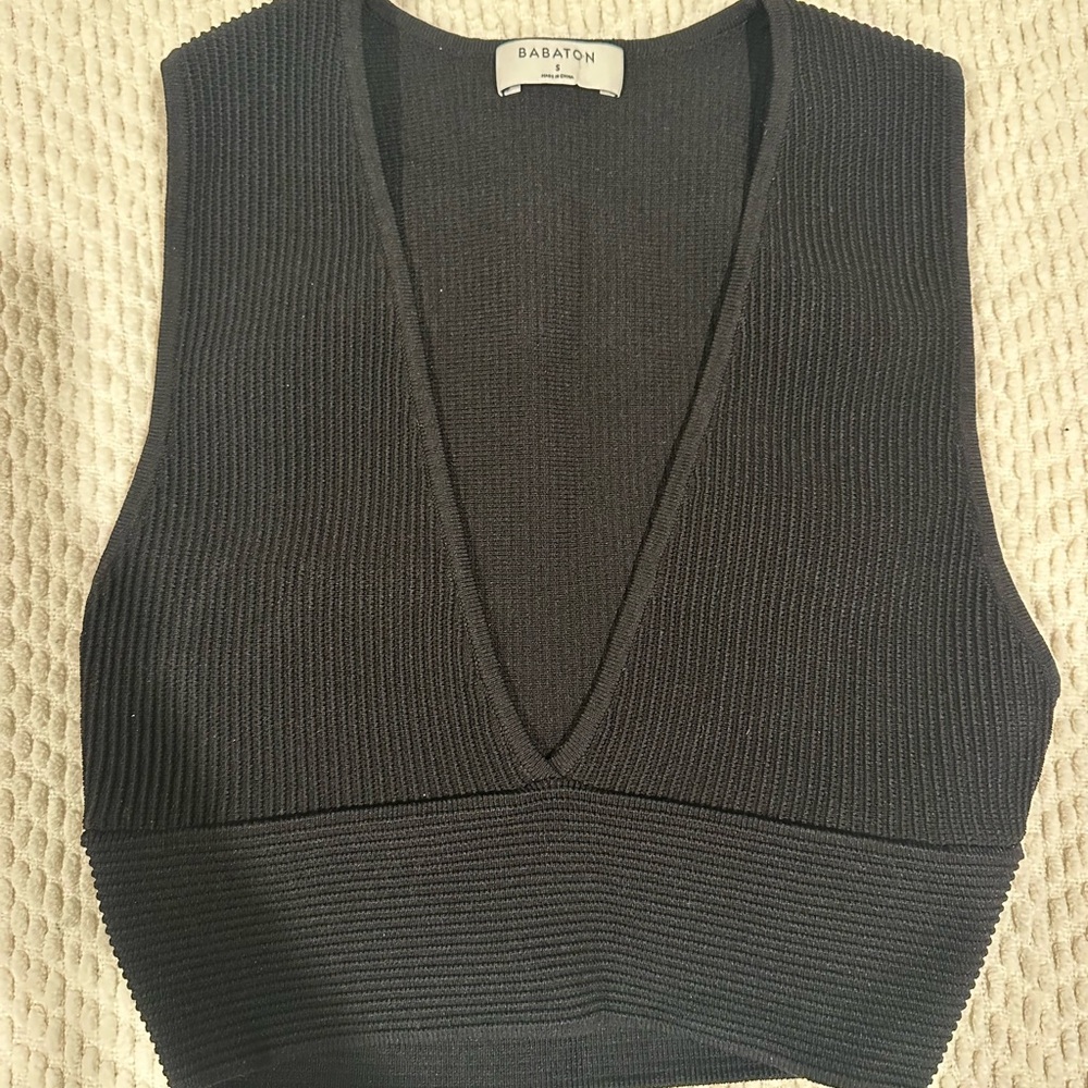 Babaton Deep V-Neck Black Crop Top